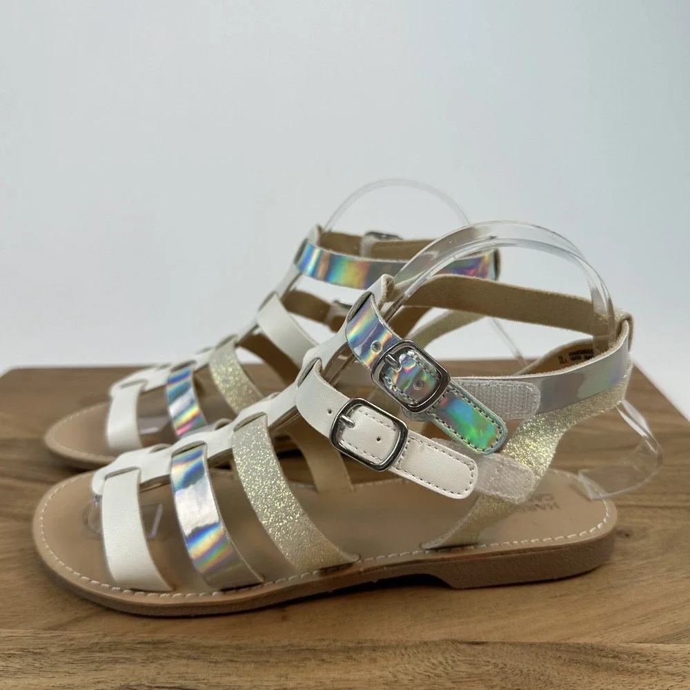 New Harper Canyon Valentina White Sparkle Holographic Gladiator Sandals Size 5 Y